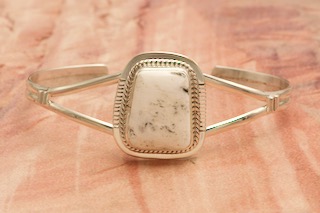 Genuine White Buffalo Turquoise Sterling Silver Bracelet